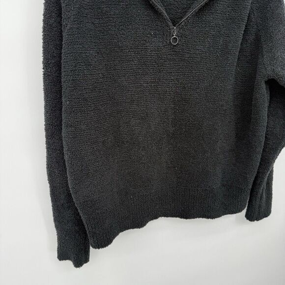525 America Black Fuzzy Sherpa Quarter Zip Sweater Jacket Wide Collar Size Large - Picture 3 of 7